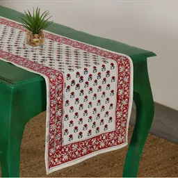 HANDICRAFT PALACE Red & Cream-Colored Block Printed Pure Cotton Table Runner image 2