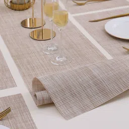 HOKIPO Beige 7-Pieces Solid Rectangular Table Placemats & Table Runner image 2