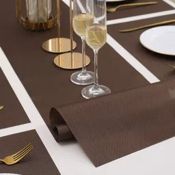 HOKIPO Brown 7-Pieces Solid Rectangular Table Placemats & Table Runner image 2
