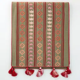 Eyaas Green & Red Printed Silk Blend Table Runner image 2