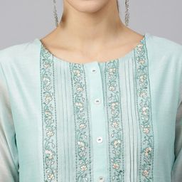 Janasya Women Embroidered Thread Work Kurta with Trouser & With Dupatta image 2