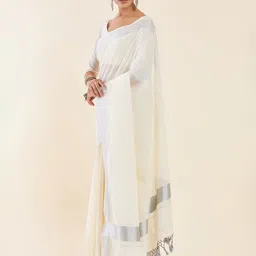 Soch Off-White & Silver-Toned Zari Pure Cotton Kasavu Saree image 2