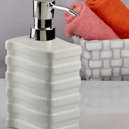Kookee White Abstract Ceramic Glossy Soap Dispenser 350 ml image 3