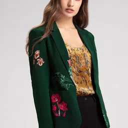 SHAYE Tailored Fit Printed Notched Lapel Open Front Blazers image 2