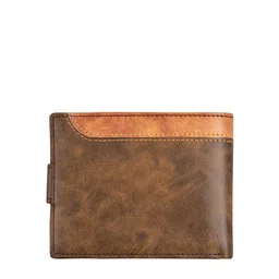 LOREM Men Brown & Tan Textured Two Fold Wallet with SIM Card Holder image 3
