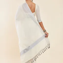 Soch Off-White & Silver-Toned Zari Pure Cotton Kasavu Saree image 3