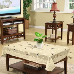 Kuber Industries Cream-Coloured & Blue Leaf Printed 4-Seater Rectangle Cotton Table Cover-7