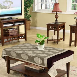 Kuber Industries Beige & Maroon Floral Printed 4-Seater Rectangle Cotton Table Cover-14