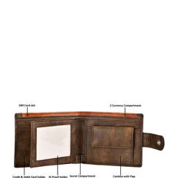 LOREM Men Brown & Tan Textured Two Fold Wallet with SIM Card Holder image 2