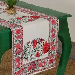 HANDICRAFT PALACE Red & Cream-Colored Lotus Hand-Block Printed Pure Cotton Table Runner image 4