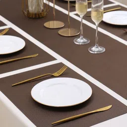 HOKIPO Brown 7-Pieces Solid Rectangular Table Placemats & Table Runner image 4