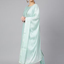 Janasya Women Embroidered Thread Work Kurta with Trouser & With Dupatta image 4