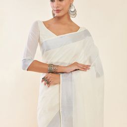 Soch Off-White & Silver-Toned Zari Pure Cotton Kasavu Saree image 4