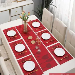 HOKIPO Set Of 7 Printed Rectangular Table Placemats & Table Runner image 5