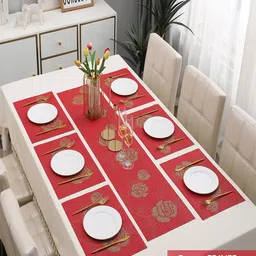 HOKIPO Set Of 7 Floral Print Tablemats with Table Runner image 2