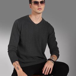 High Star V-Neck Long Sleeves Cotton Pullover Sweater-image-19