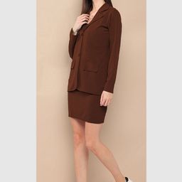 her by invictus Brown Solid Top With Skirt & Blazer-picture-20