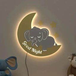dekorstation Sleeping Baby Elephent Yellow & Grey Engineered Wood Wall Art With LED Light-picture-25