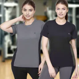 Pack of 2 Women Solid Round Neck Polyester Multicolor T-Shirt-image-82