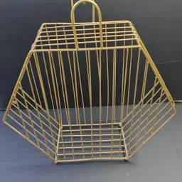 Golden Metal Hexagonal Shape Gift Hamper Basket for Gifting Aluminium Fruit & Vegetable Basket-image-7