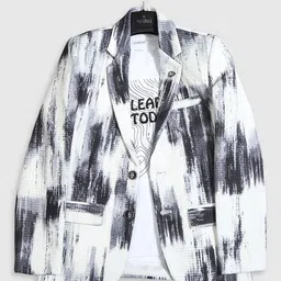 CAVIO Boys Printed Pure Cotton Single-Breasted Blazer With Crew-Neck T-Shirt-image-94