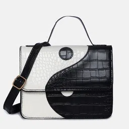 haute sauce by  campus sutra HAUTE SAUCE by Campus Sutra Black Colourblocked PU Structured Handheld Bag image 2