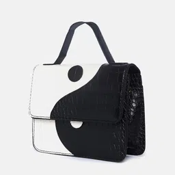 haute sauce by  campus sutra HAUTE SAUCE by Campus Sutra Black Colourblocked PU Structured Handheld Bag image 3