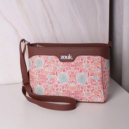 ZOUK Mangalore Blossoms Harmony Floral Printed Vegan Leather Structured Sling Bag-image-4