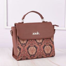 ZOUK Jodhpur Damask Floral Printed Structured Handheld Bag-image-1