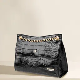 Fastrack Black Croco Textured Structured Shoulder Bag image 1