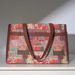 ZOUK Printed Structured Jute Laptop Shoulder Bag image 2