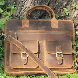 Picco Massimo Unisex Tan Leather Laptop Messenger Bag-image-27