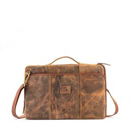 Picco Massimo Unisex Tan Textured Leather Laptop Bag-image-33