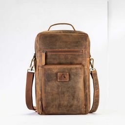 Picco Massimo Unisex Tan Textured Messenger Bag-image-43