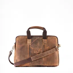 Picco Massimo Unisex Tan Textured Messenger Leather Bag-image-18