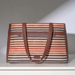 ZOUK Striped Oversized Structured Shoulder Bag image 2