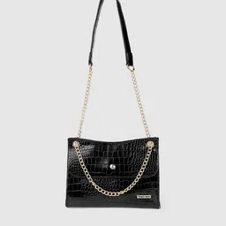 Fastrack Black Croco Textured Structured Shoulder Bag image 2