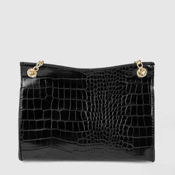 Fastrack Black Croco Textured Structured Shoulder Bag image 5