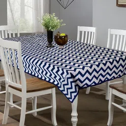 Kuber Industries Blue & White Printed 6-Seater Rectangle Cotton Table Cover-51