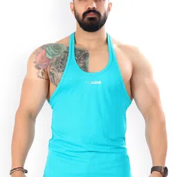 FUAARK Men Blue k Solid Stretchable Sweat Wicking Fabric Slim Fit Innerwear Gym Vest-image-98