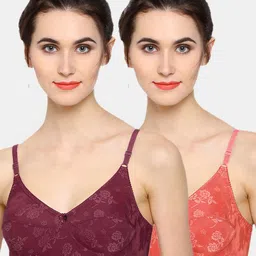 Sonari Pack Of 2 Red & Maroon Floral Non-Padded Minimizer Bra-image-71
