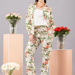 KOVET Floral Printed Shirt With Attached Camisole & Trousers-image-20