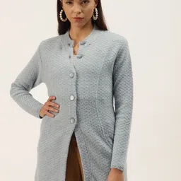 BROOWL Women Grey Self Design Over Coat-91