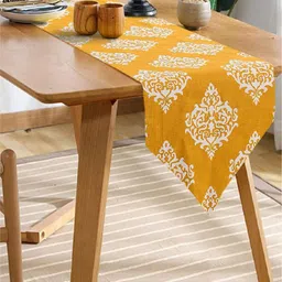 URBAN SPACE Mustard-Yellow & White Ethnic Motif Printed 6-Seater Pure Cotton Table Runners-22