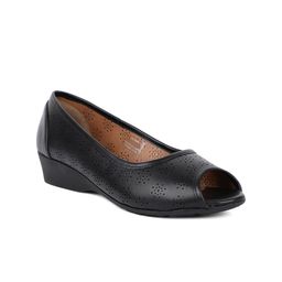 Bata Black Printed Wedge Peep Toes with Laser Cuts-37