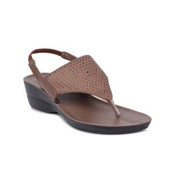 Bata Brown Wedge Sandals with Laser Cuts-picture-49