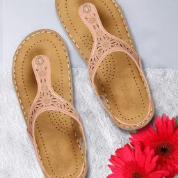 Denill Textured T-Strap Flats With Laser Cuts-6