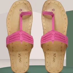OLIVE MIST Women Pink & Beige Printed Leather Ethnic Open Toe Flats with Laser Cuts-9