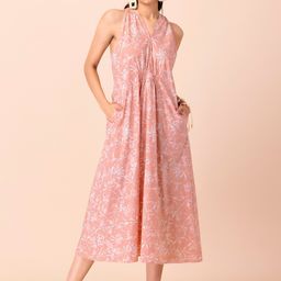 Earthen BY INDYA  Women Peach-Coloured & White A-Line Tie and Dye Midi Dress-image-6