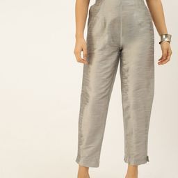De Moza Women Grey Solid Trousers-image-53